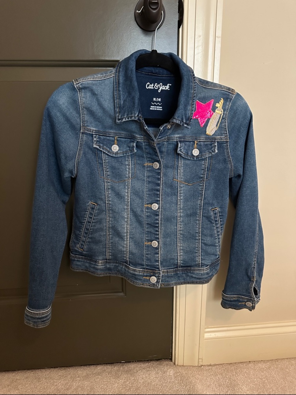 Cat & Jack Denim Jacket with Pink Star Patch